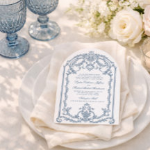 Carton d'invitation de mariage baroque orné bleu f
