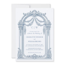 Carton d'invitation de mariage bleu poussiéreux à