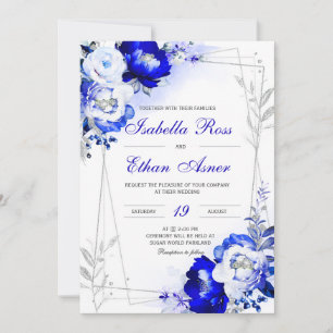Invitation Carton d'invitation de mariage Bleu Royal et Argen