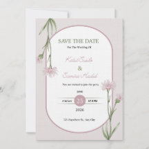 Carton d'invitation de mariage botanique rose tend
