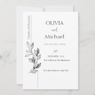 Invitation Carton d'invitation de mariage classique à feuilla