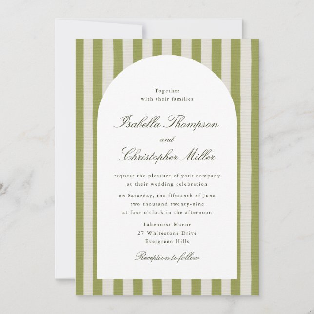 Invitation Carton d'invitation de mariage classique à rayure  (Devant)