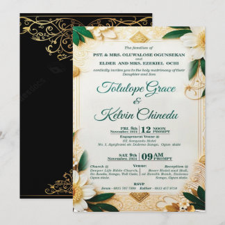 Invitation Carton d'invitation de mariage classique or et ver