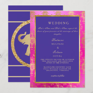 Invitation Carton d'invitation de mariage coloré rose et bleu