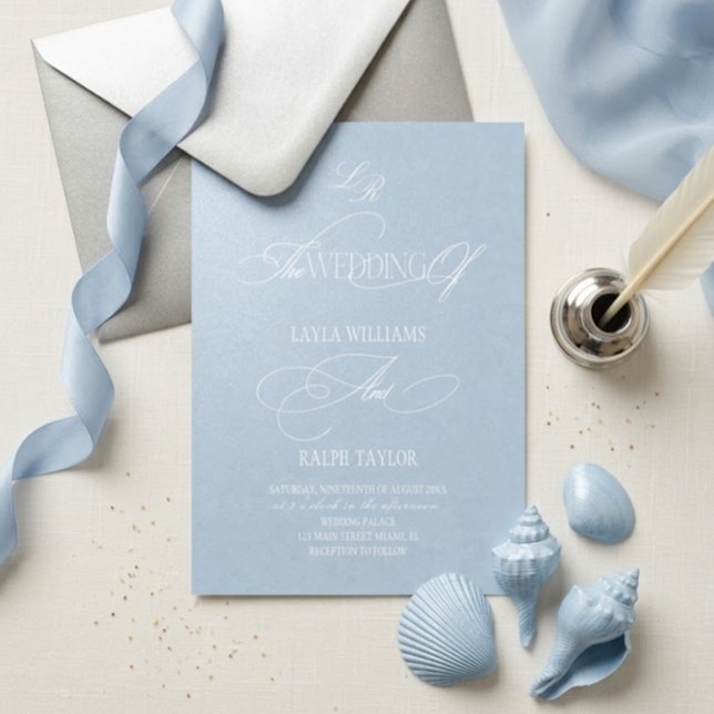 Invitation Carton d'invitation de mariage côtier bleu poudre (Créateur téléchargé)