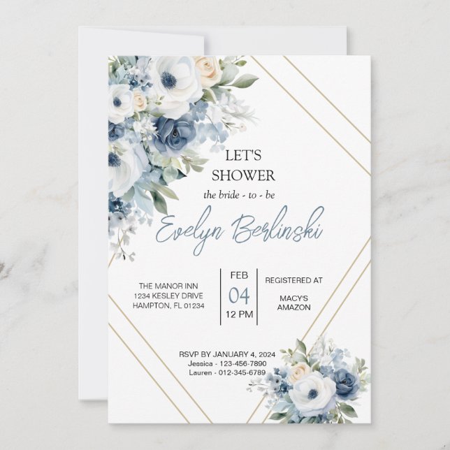 Invitation Carton d'invitation de mariage Dusty Blue (Devant)