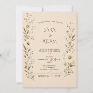 Invitation Carton d'invitation de mariage élégant beige flora