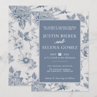 Invitation Carton d'invitation de mariage élégant bleu floral