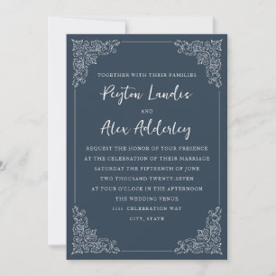 Invitation Carton d'invitation de mariage élégant bleu marine