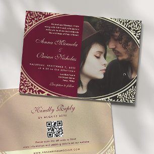 Invitation Carton d'invitation de mariage élégant en burgundy