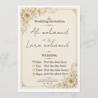 Invitation Carton d'invitation de mariage élégant floral or