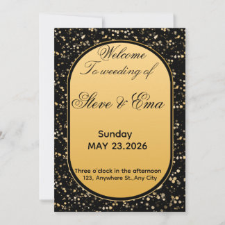 Invitation Carton d'invitation de mariage élégant noir et or 
