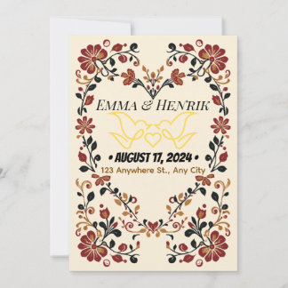 Invitation Carton d'invitation de mariage élégant Rosemaling