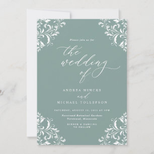 Invitation Carton d'invitation de mariage élégant vert de mer