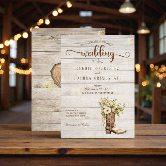 Invitation Carton d'invitation de mariage en bois avec une bo