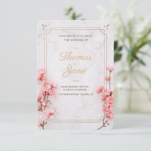 Invitation Carton d'invitation de mariage en marbre rose Ceri