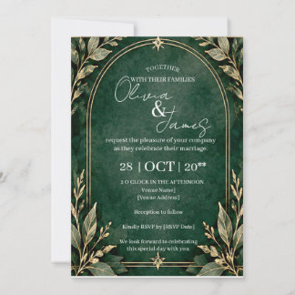 Invitation Carton d'invitation de mariage en or vert émeraude