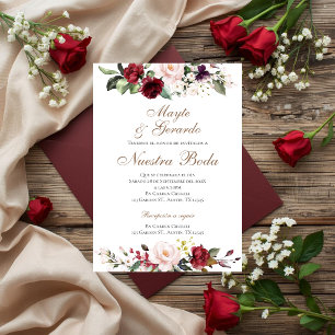 Invitation Carton d'invitation de mariage espagnol rouge flor