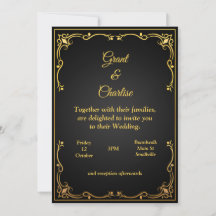 Carton d'invitation de mariage excellent, or et no
