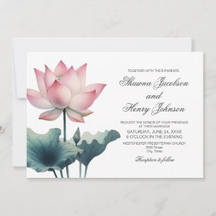 Invitation Carton d'invitation de mariage Fleur de lotus rose