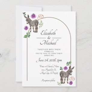 Invitation Carton d'invitation de mariage fleuri violet Âne r