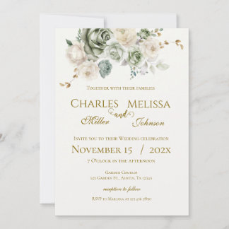 Invitation Carton d'invitation de mariage Fleurs Beige et Boh