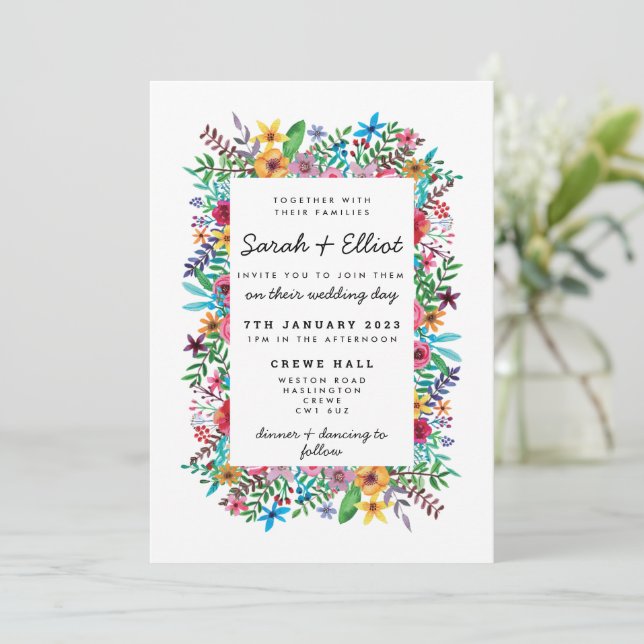 Invitation Carton d'invitation de mariage Fleurs Colorées (Debout devant)