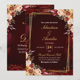 Invitation Carton d'invitation de mariage floral à cadre roug
