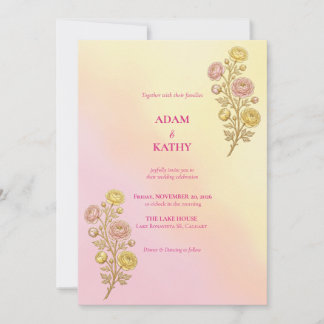 Invitation Carton d'invitation de mariage floral à dégradé ro