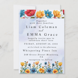 Invitation Carton d'invitation de mariage floral à l'aquarell