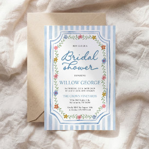 Invitation Carton d'invitation de mariage floral à rayures bl