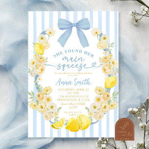 Invitation Carton d'invitation de mariage floral à ruban bleu