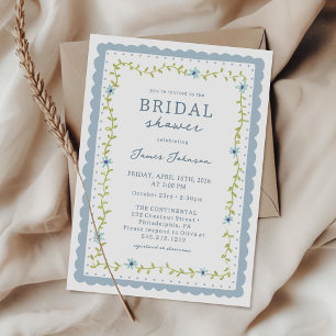 Invitation Carton d'invitation de mariage floral bleu à bordu