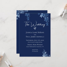 Carton d'invitation de mariage floral bleu et blan