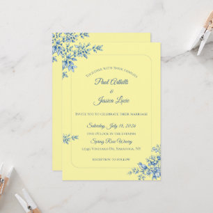 Invitation Carton d'invitation de mariage floral bleu et jaun