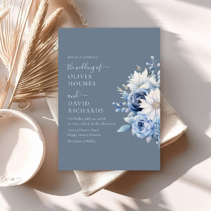 Invitation Carton d'invitation de mariage floral bleu poussié