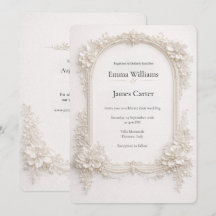Carton d'invitation de mariage floral ivoire éléga