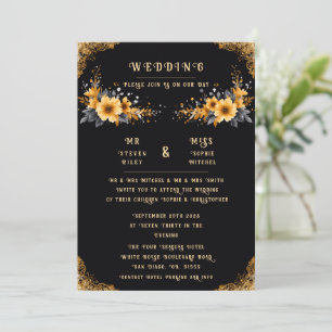 Invitation Carton d'invitation de mariage floral jaune coloré