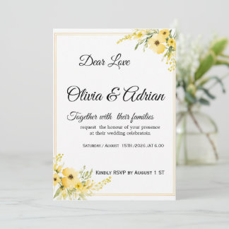 Invitation Carton d'invitation de mariage floral jaune | Eleg
