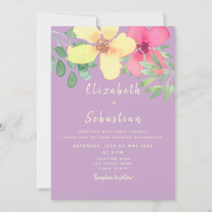 Invitation Carton d'invitation de mariage floral jaune rose