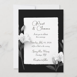 Invitation Carton d'invitation de mariage floral lys noir et