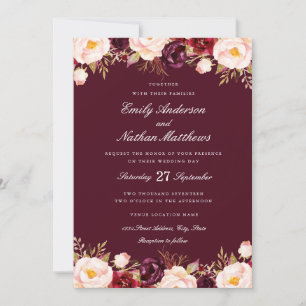 Invitation Carton d'invitation de mariage Floral Marsala Roug