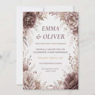 Invitation Carton d'invitation de mariage floral Mauve Poussi