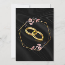 Carton d'invitation de mariage floral noir et or d
