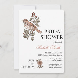 Invitation Carton d'invitation de mariage floral oiseau d'été