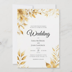 Invitation Carton d'invitation de mariage floral or élégant