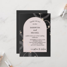 Carton d'invitation de mariage floral or et noir a