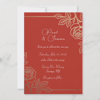 Invitation Carton d'invitation de mariage floral orange et or