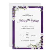 Carton d'invitation de mariage floral pourpre