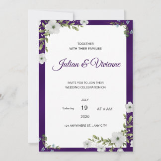 Invitation Carton d'invitation de mariage floral pourpre